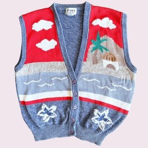Vintage beach scene sweater vest